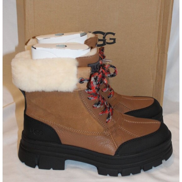 UGG ASHTON ADDIE CHESTNUT LEATHER WATERPROOF WOMEN'S BOOTS SIZE NEW - Picture 1 of 7